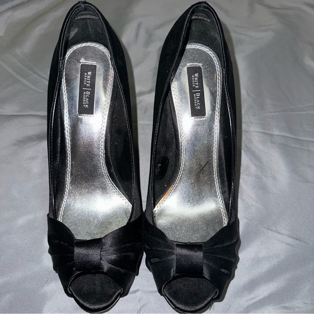 White House Black Market Satin Black Heels